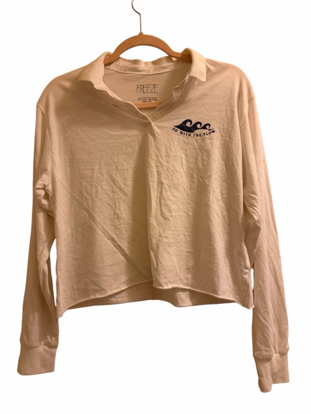 Freeze White Long Sleeve Cropped Polo